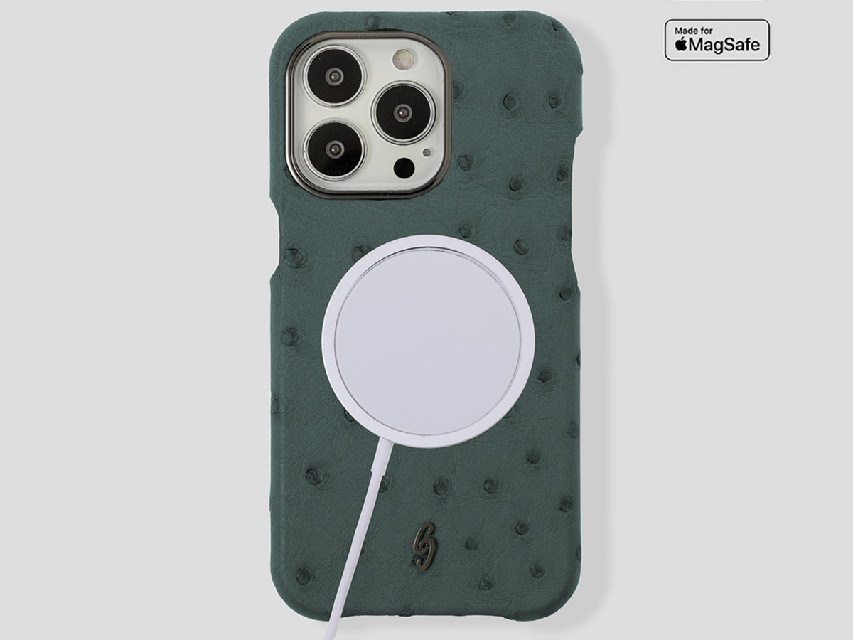 Gatti Classica Ostrich Case iPhone 14 Pro Max hoesje - Dark Green Matt/Gunmetal