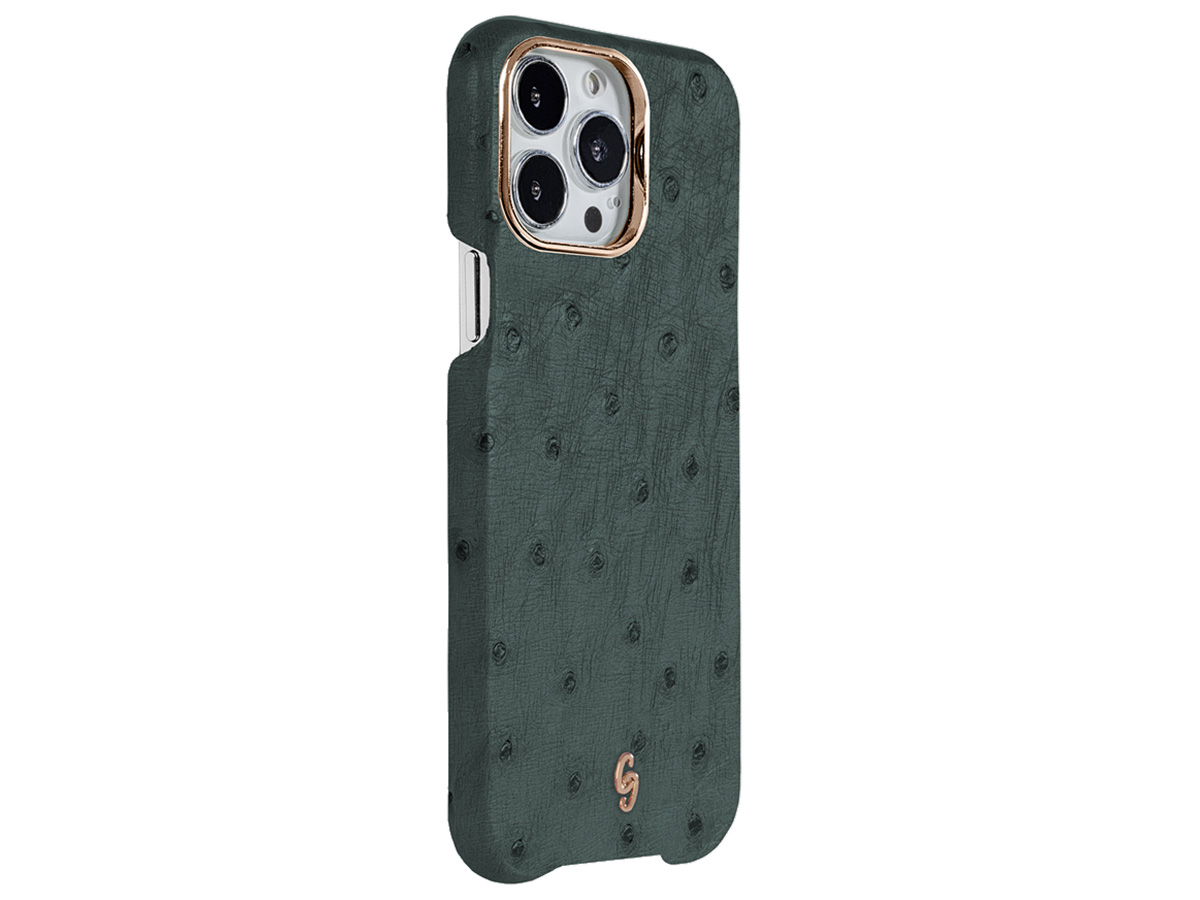 Gatti Classica Ostrich Case iPhone 14 Pro Max hoesje - Dark Green Matt/Rose Gold