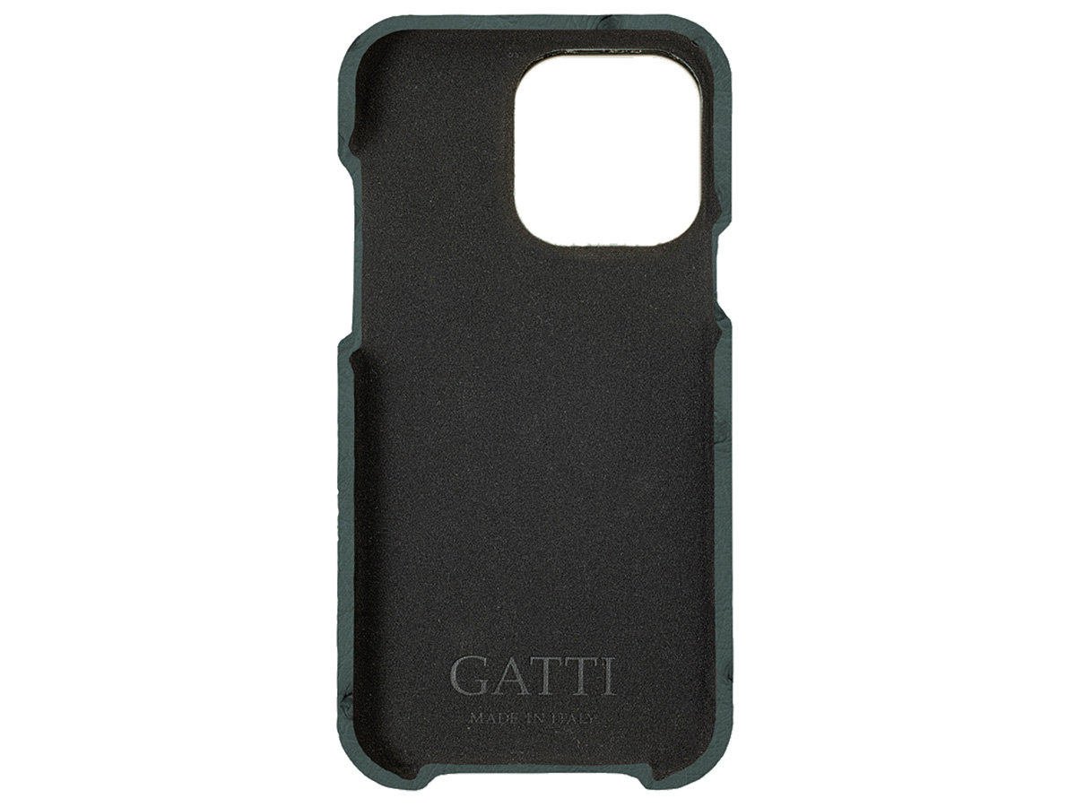 Gatti Classica Ostrich Case iPhone 14 Pro Max hoesje - Dark Green Matt/Steel
