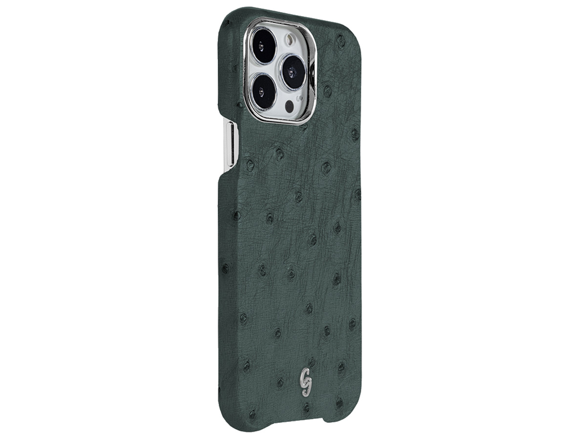 Gatti Classica Ostrich Case iPhone 14 Pro Max hoesje - Dark Green Matt/Steel