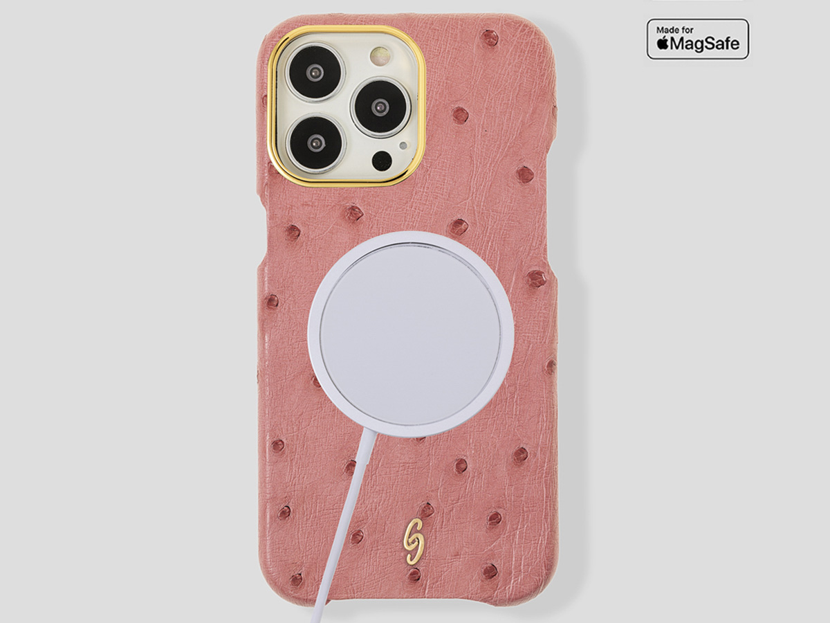 Gatti Classica Ostrich Case iPhone 14 Pro Max hoesje - Queen Pink/Gold