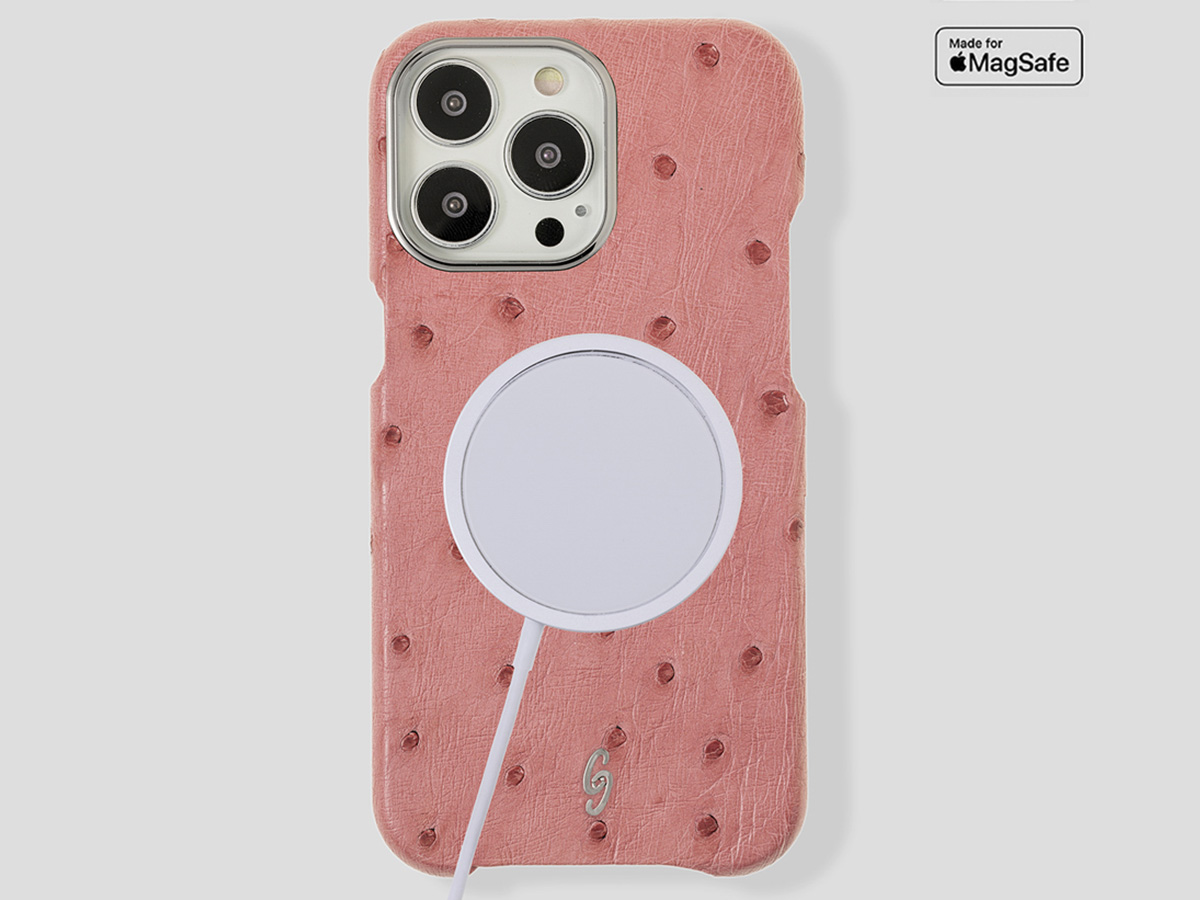 Gatti Classica Ostrich Case iPhone 14 Pro Max hoesje - Queen Pink/Steel