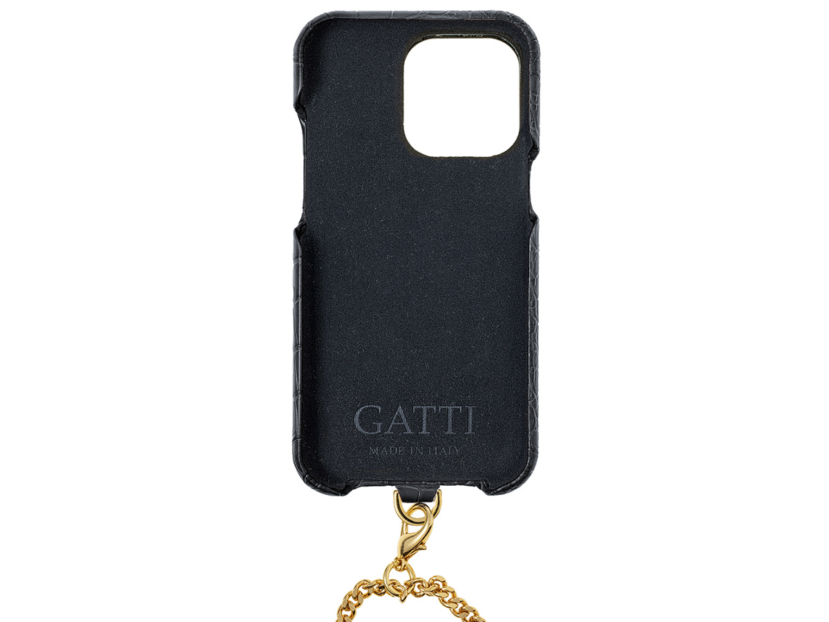 Gatti Pendaglio Alligator Case Black Rubber/Gold - iPhone 14 Pro Max hoesje