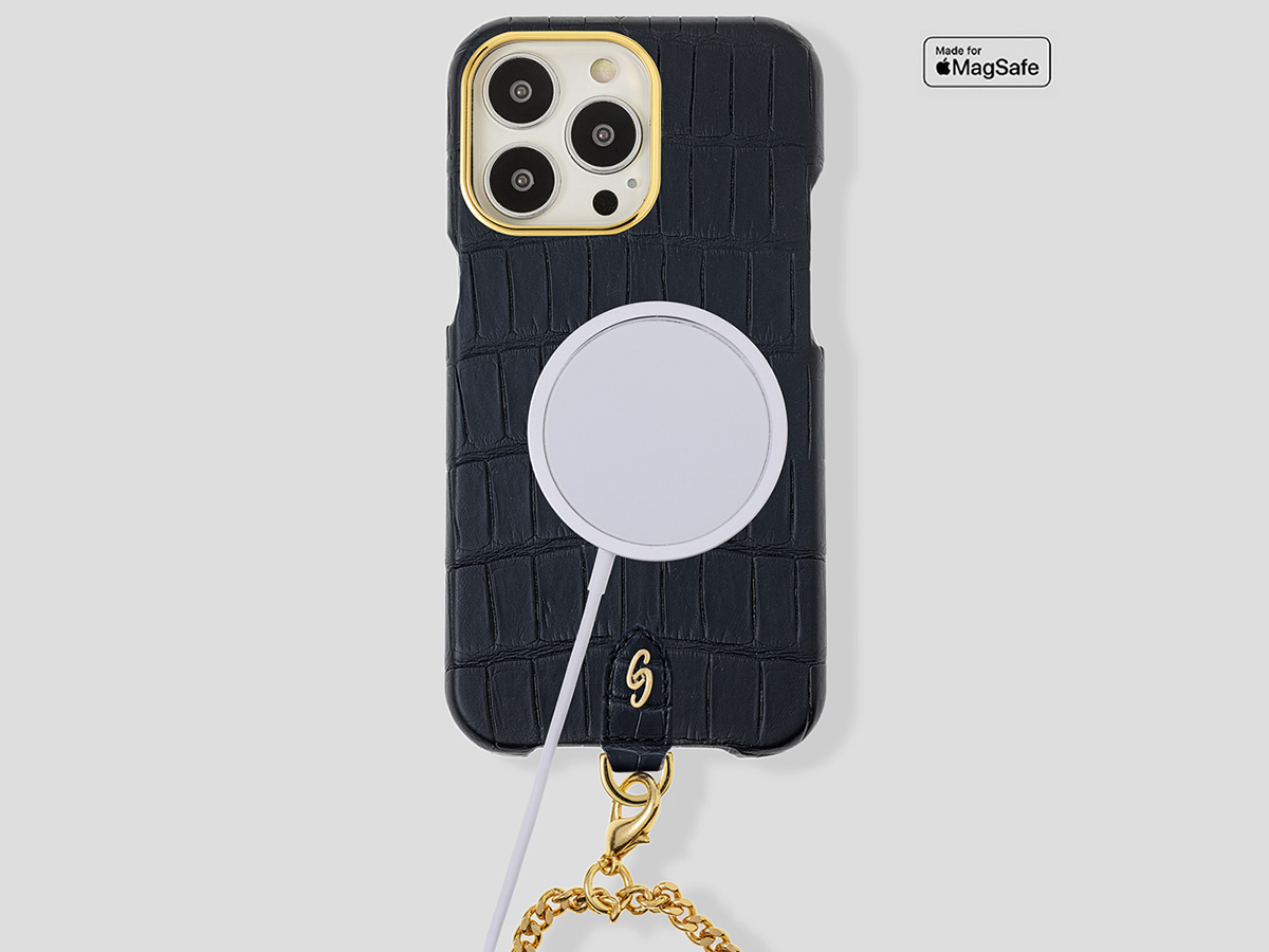Gatti Pendaglio Alligator Case Black Rubber/Gold - iPhone 14 Pro Max hoesje