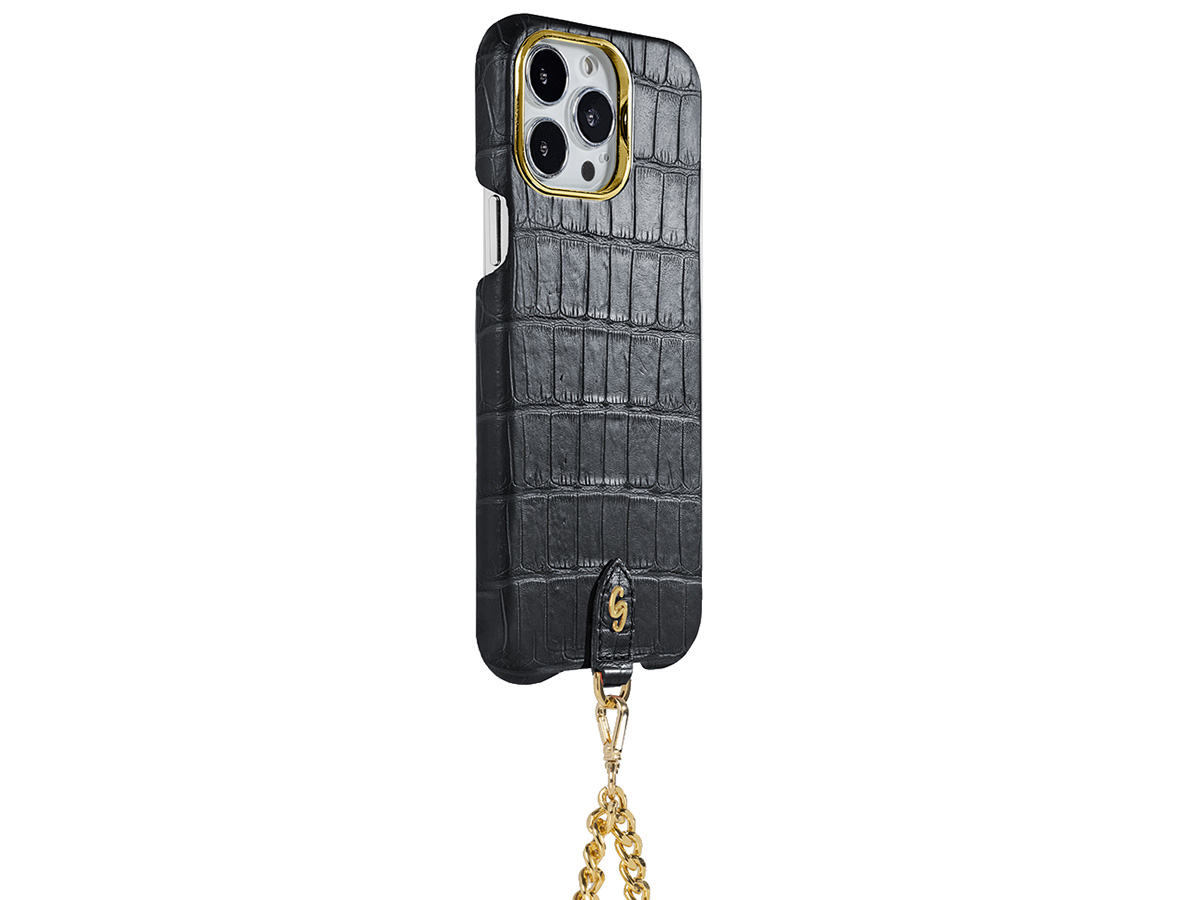 Gatti Pendaglio Alligator Case Black Rubber/Gold - iPhone 14 Pro Max hoesje