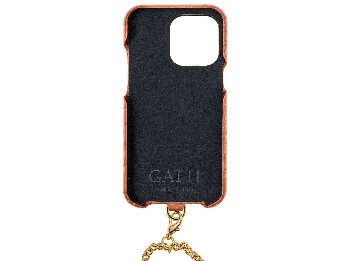 Gatti Pendaglio Alligator Case Orange Ermes/Gold - iPhone 14 Pro Max hoesje