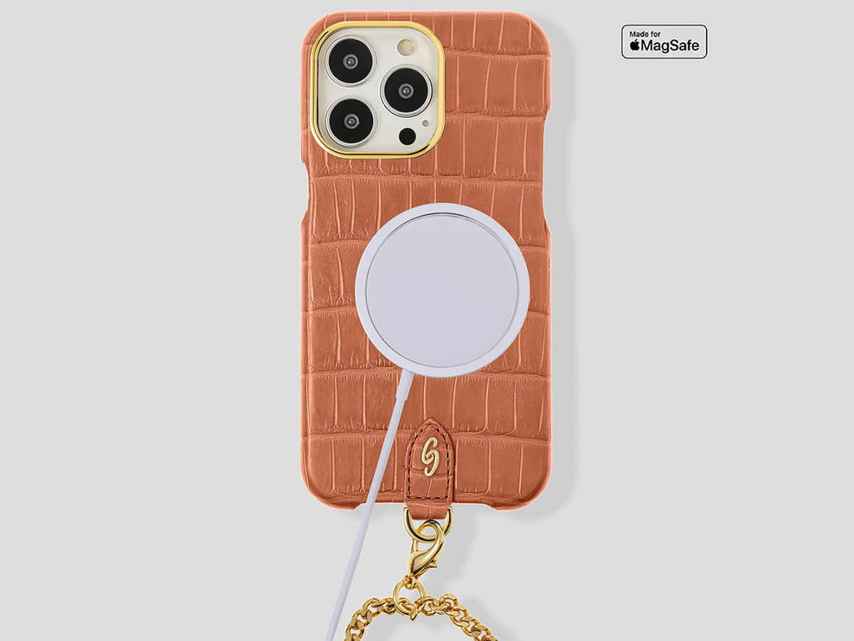 Gatti Pendaglio Alligator Case Orange Ermes/Gold - iPhone 14 Pro Max hoesje