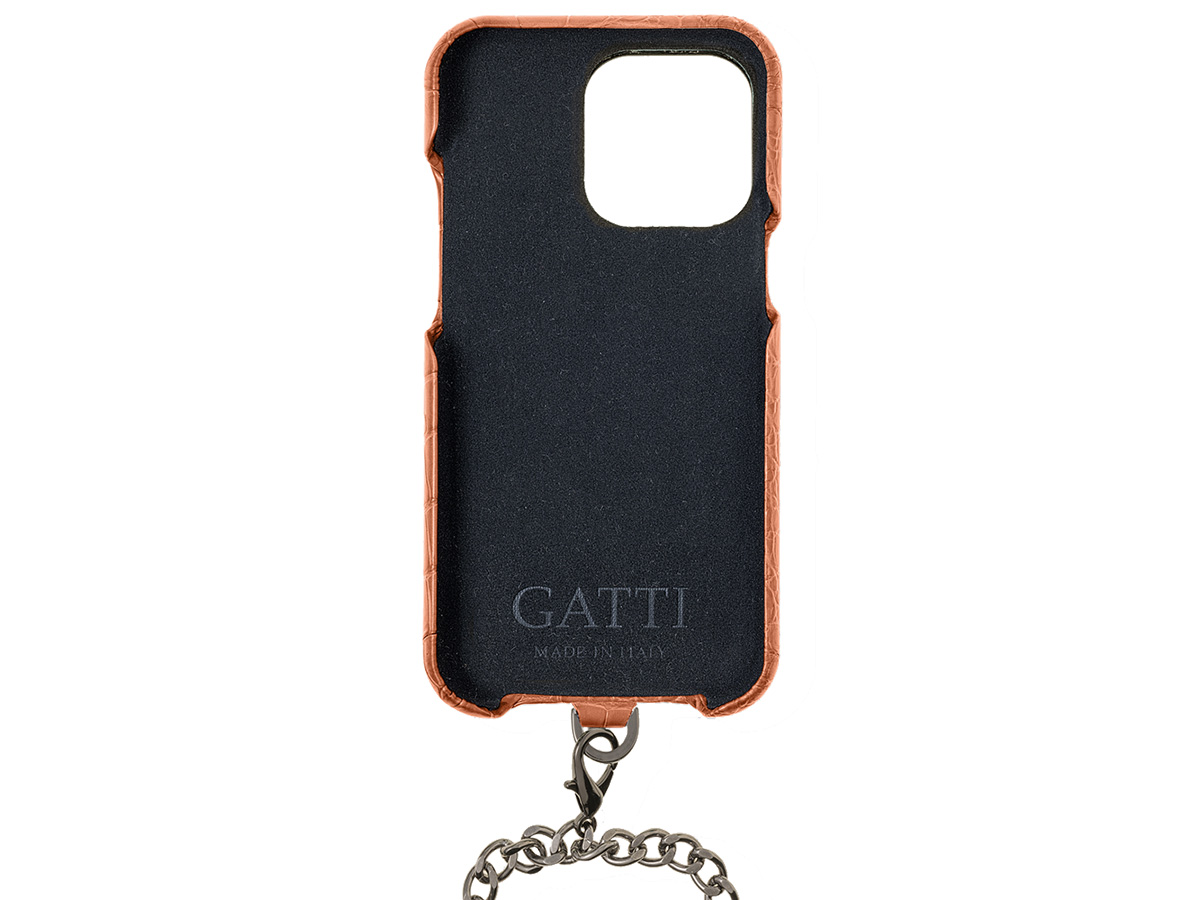 Gatti Pendaglio Alligator Case Orange Ermes/Rose Gunmetal - iPhone 14 Pro Max hoesje