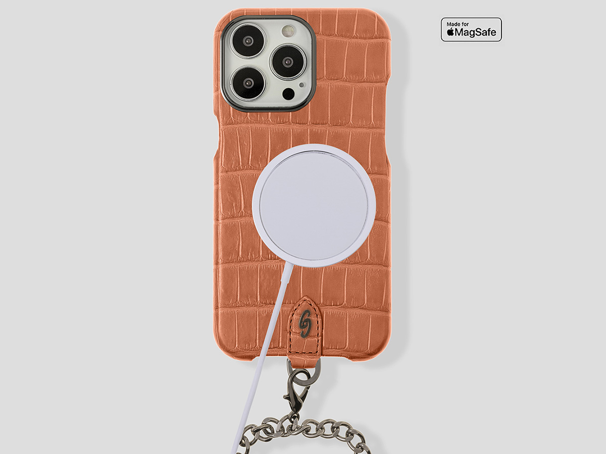 Gatti Pendaglio Alligator Case Orange Ermes/Rose Gunmetal - iPhone 14 Pro Max hoesje