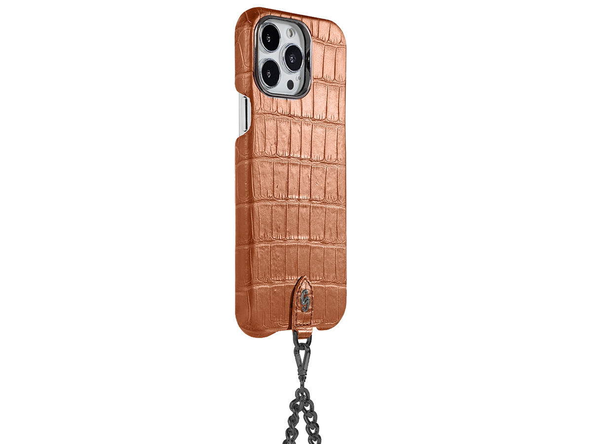 Gatti Pendaglio Alligator Case Orange Ermes/Rose Gunmetal - iPhone 14 Pro Max hoesje