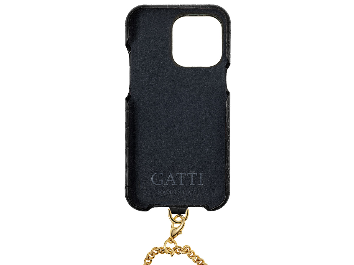 Gatti Pendaglio Alligator Case Intense Matt Black/Gold - iPhone 14 Pro Max hoesje