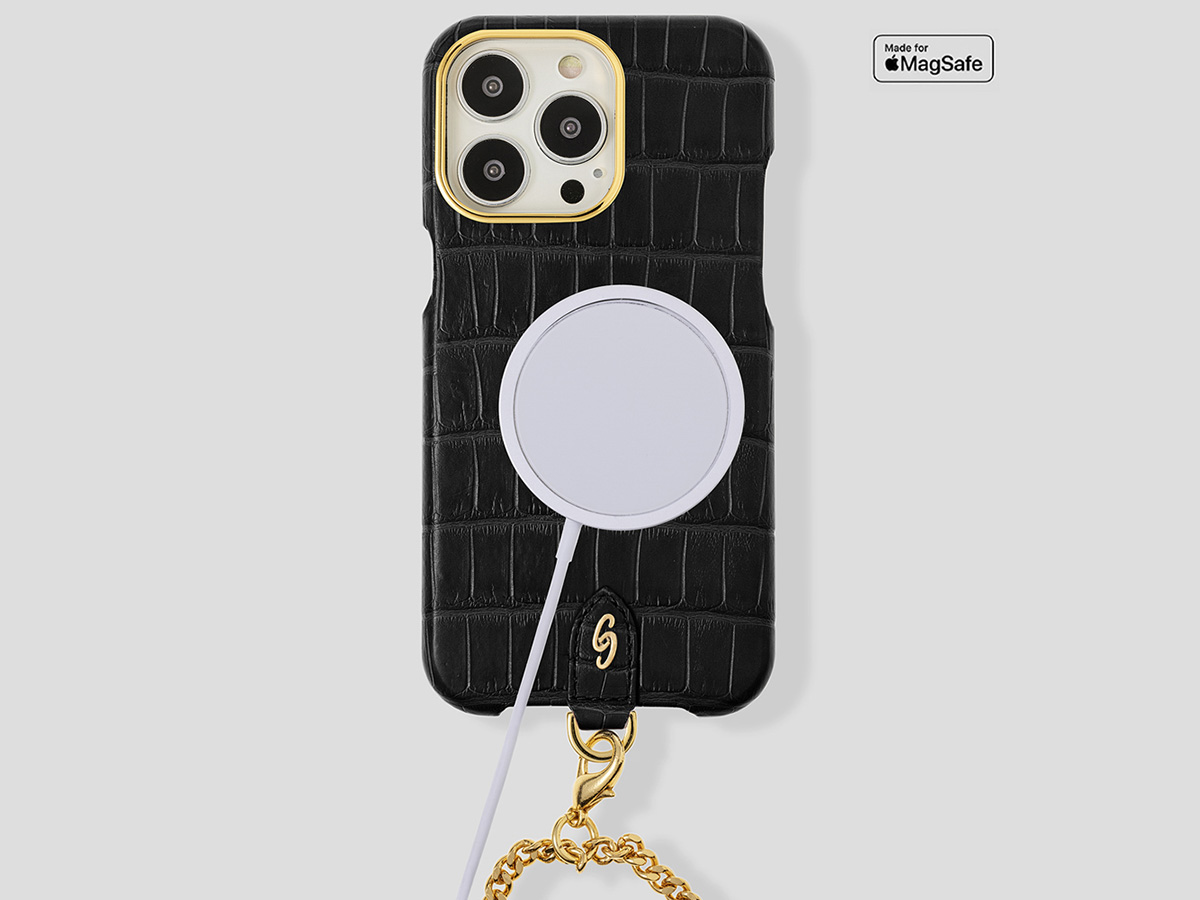 Gatti Pendaglio Alligator Case Intense Matt Black/Gold - iPhone 14 Pro Max hoesje