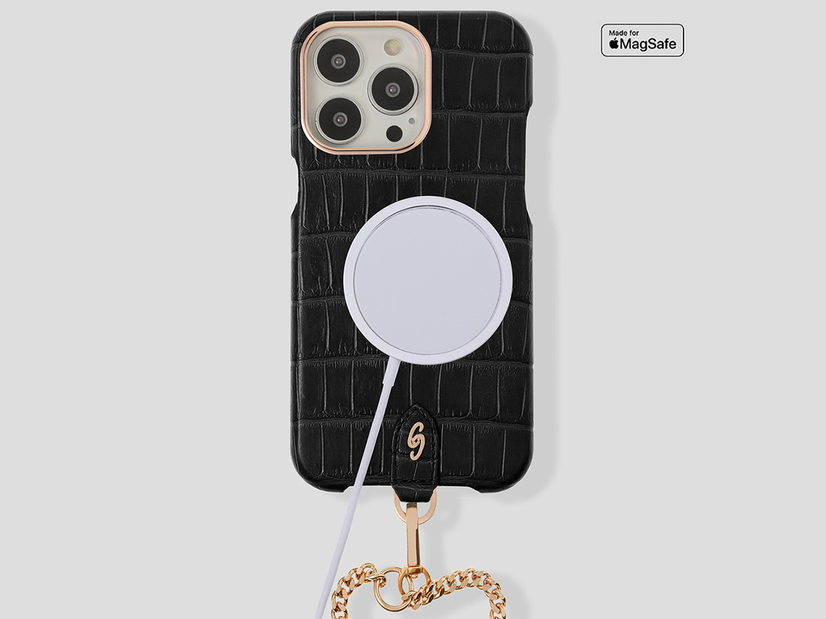 Gatti Pendaglio Alligator Case Intense Matt Black/Rose - iPhone 14 Pro Max hoesje