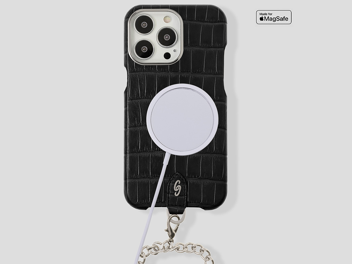 Gatti Pendaglio Alligator Case Intense Matt Black/Steel - iPhone 14 Pro Max hoesje