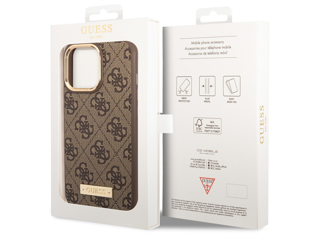 Guess 4G Monogram MagSafe Case Bruin - iPhone 14 Pro Max hoesje