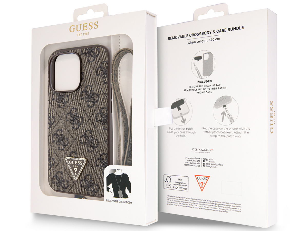 Guess 4G Monogram Necklace Case Bruin - iPhone 14 Pro Max hoesje