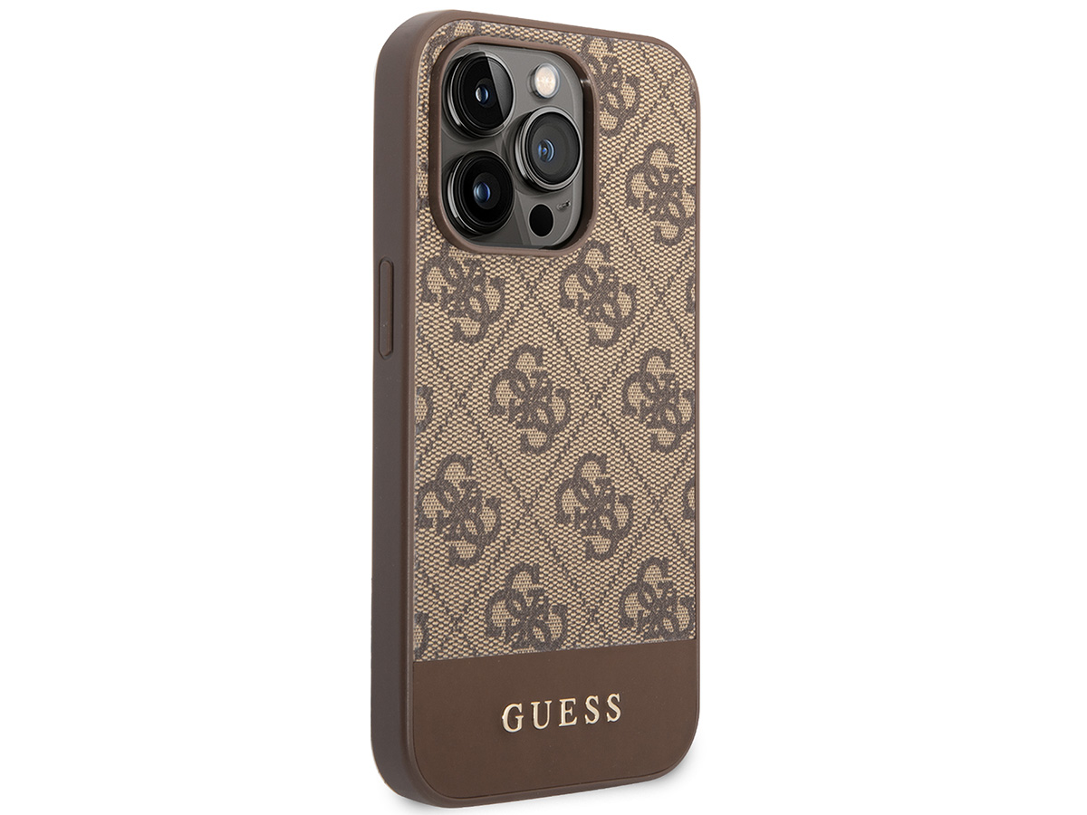 Guess 4G Monogram Stripe Case Bruin - iPhone 14 Pro Max hoesje