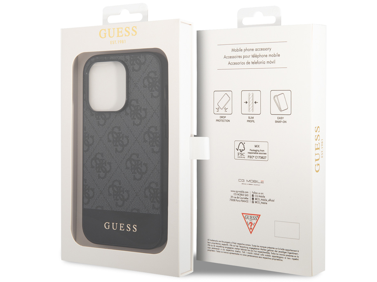 Guess 4G Monogram Stripe Case Grijs - iPhone 14 Pro Max hoesje