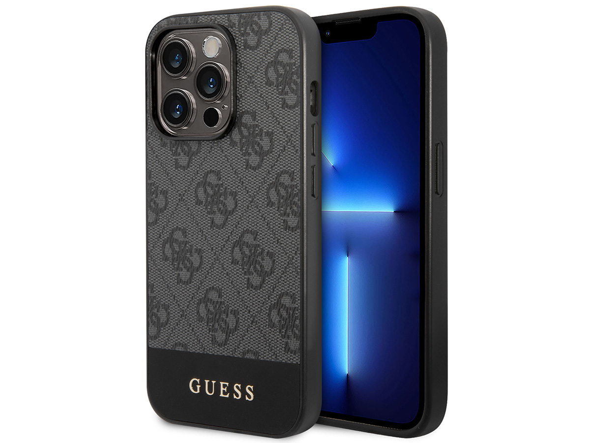 Guess 4G Monogram Stripe Case Grijs - iPhone 14 Pro Max hoesje