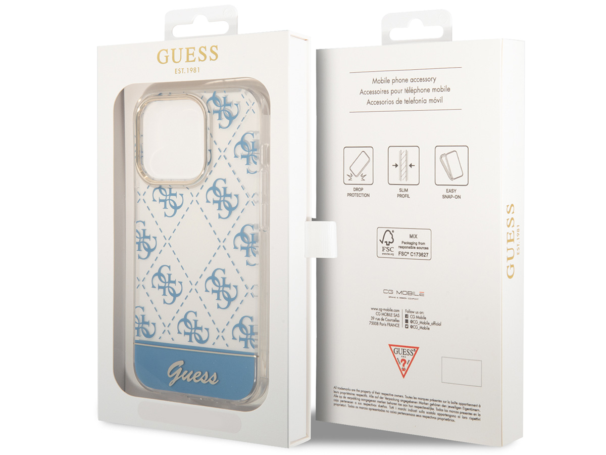 Guess 4G Monogram TPU Case Blauw - iPhone 14 Pro Max hoesje