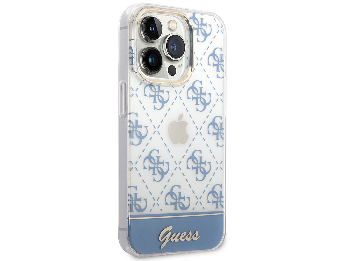 Guess 4G Monogram TPU Case Blauw - iPhone 14 Pro Max hoesje