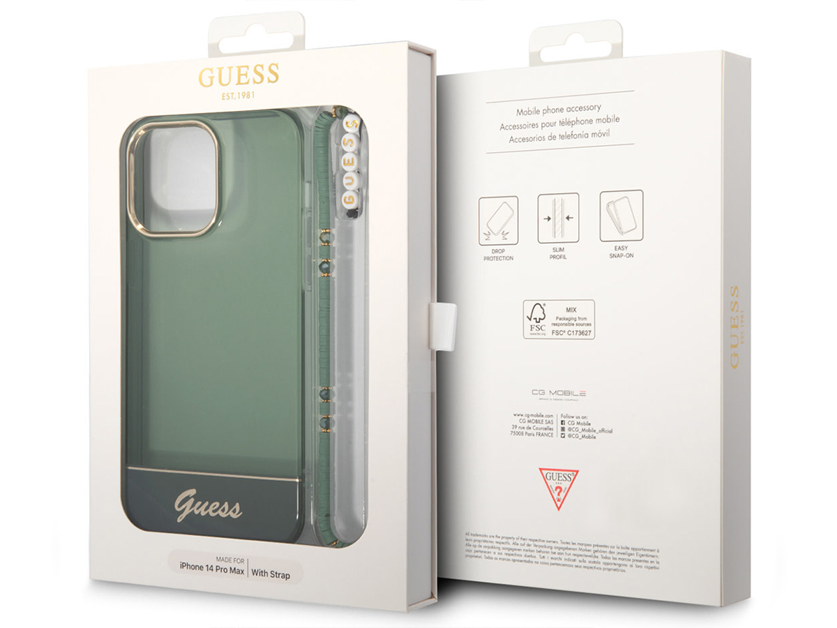 Guess Beads Charm Case Groen - iPhone 14 Pro Max hoesje
