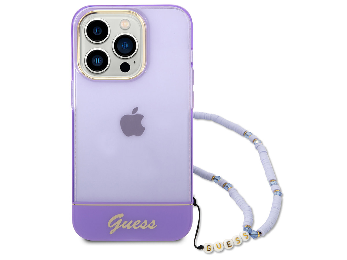 Guess Beads Charm Case Paars - iPhone 14 Pro Max hoesje