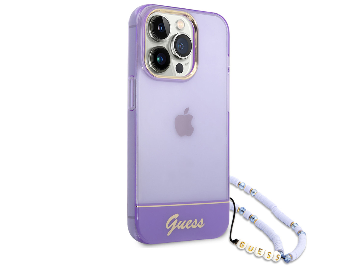 Guess Beads Charm Case Paars - iPhone 14 Pro Max hoesje