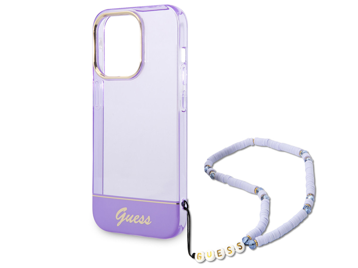 Guess Beads Charm Case Paars - iPhone 14 Pro Max hoesje