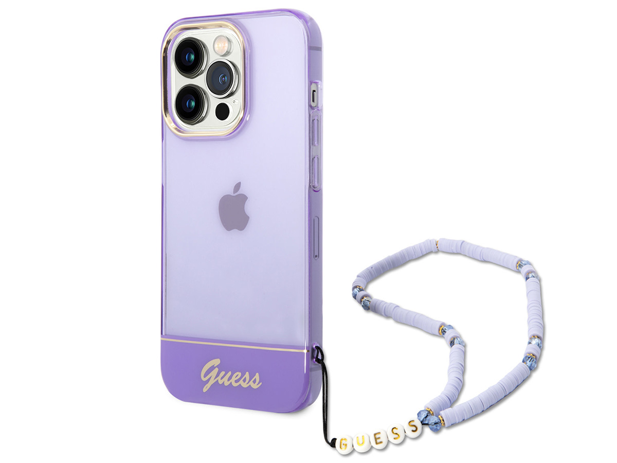 Guess Beads Charm Case Paars - iPhone 14 Pro Max hoesje