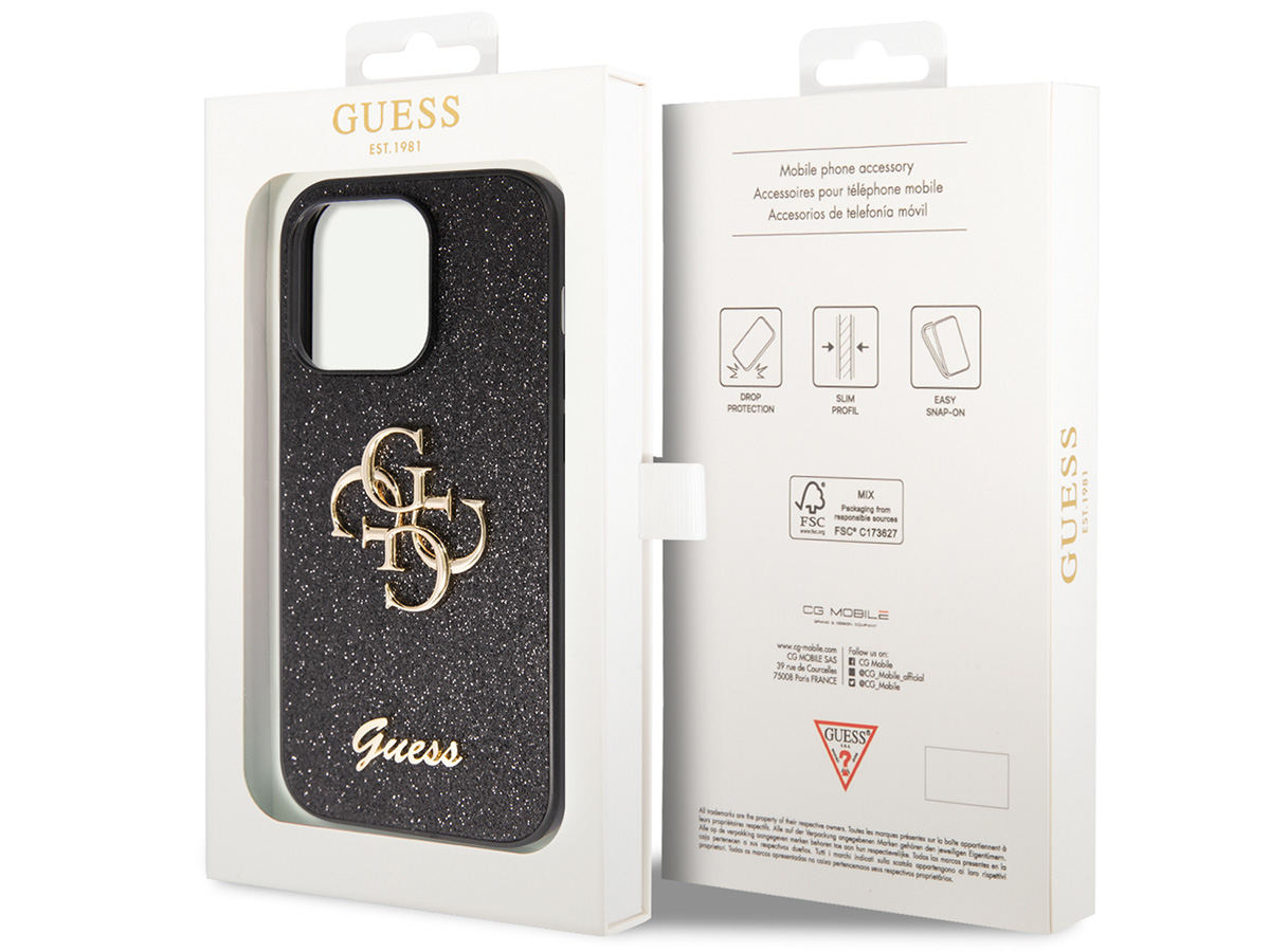 Guess Big 4G Glitter Case Zwart - iPhone 14 Pro Max hoesje