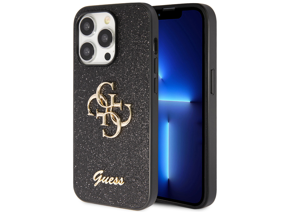 Guess Big 4G Glitter Case Zwart - iPhone 14 Pro Max hoesje