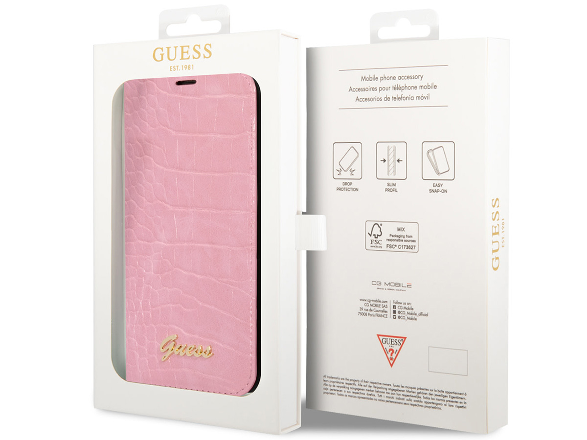 Guess Croco Folio Wallet Case Roze - iPhone 14 Pro Max hoesje