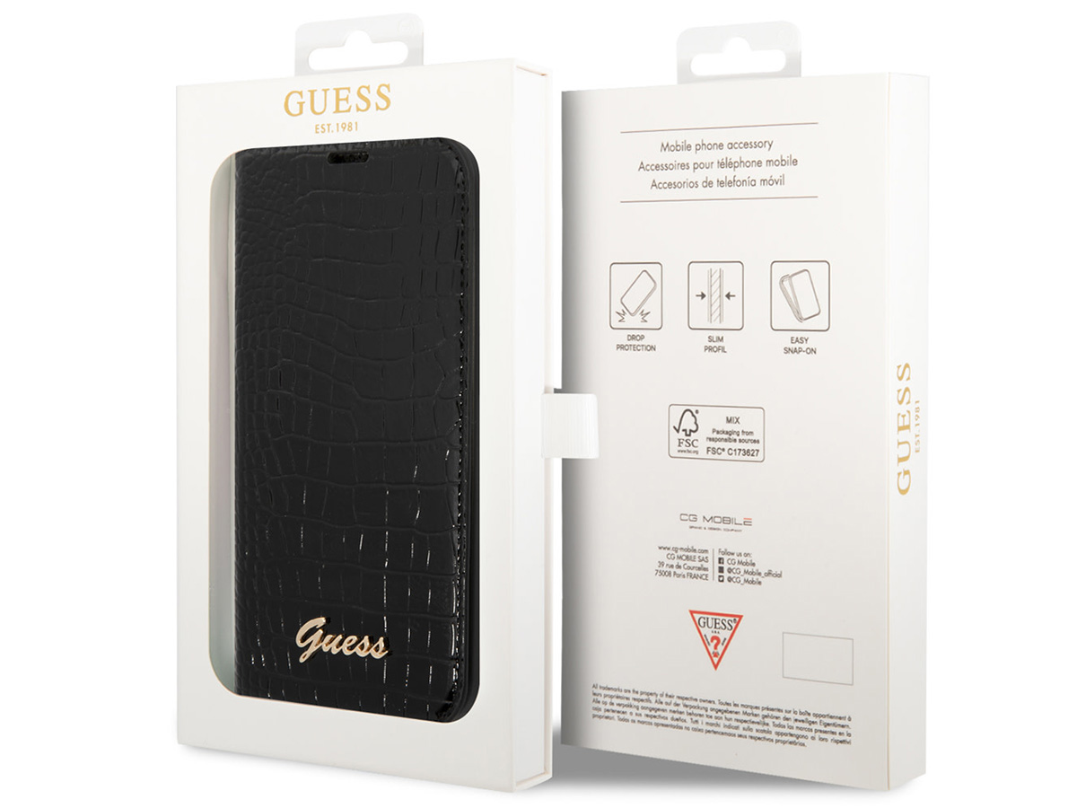 Guess Croco Folio Wallet Case Zwart - iPhone 14 Pro Max hoesje
