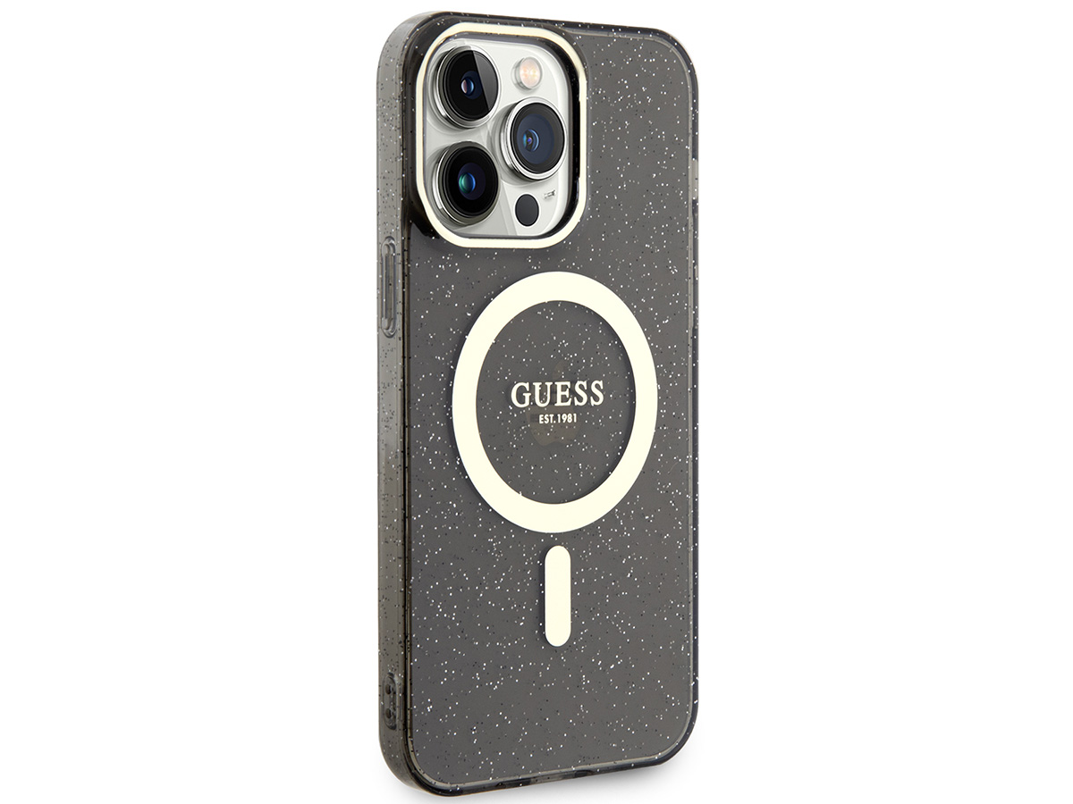 Guess Glitter MagSafe TPU Case Grijs - iPhone 14 Pro Max hoesje