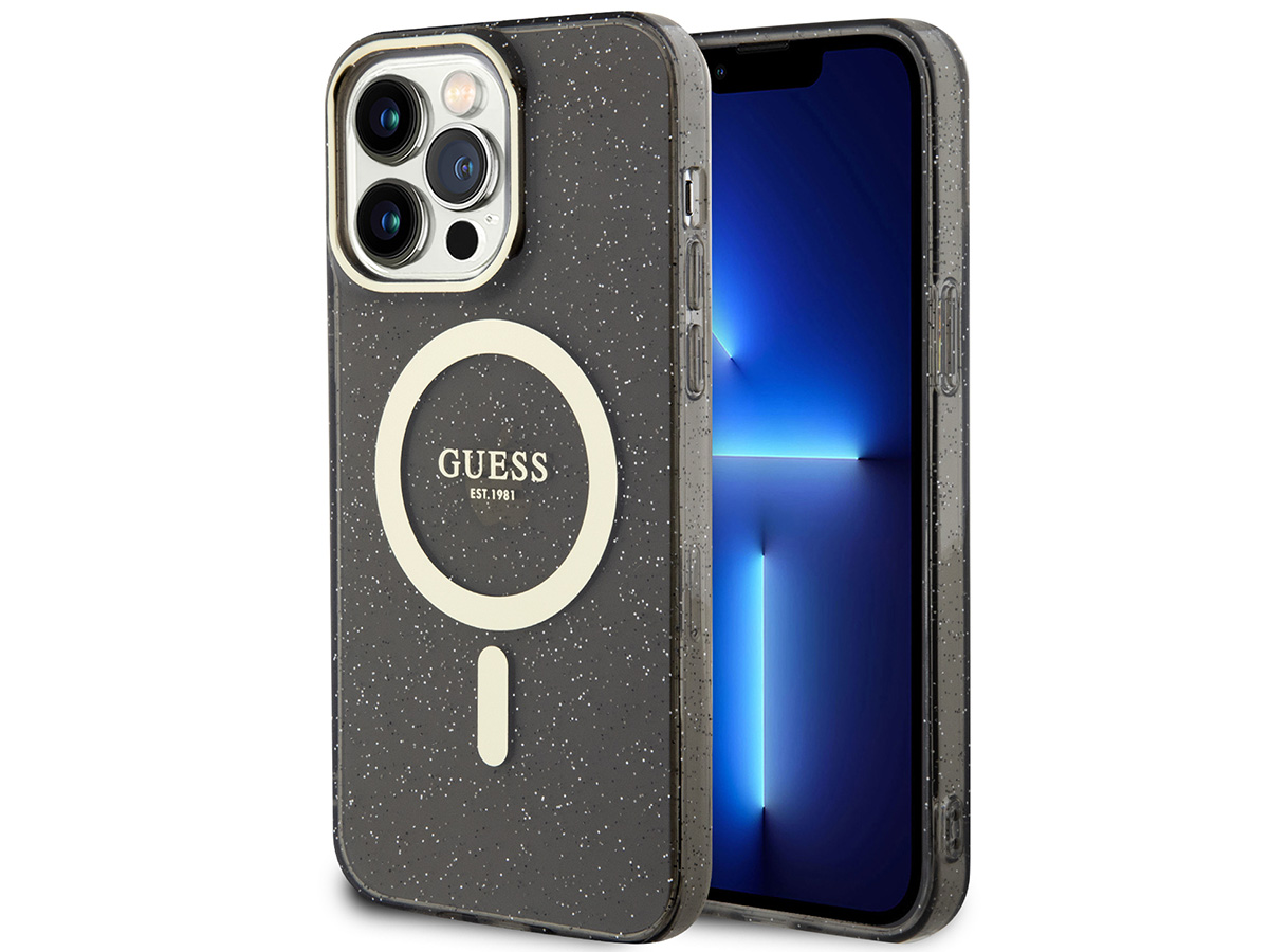 Guess Glitter MagSafe TPU Case Grijs - iPhone 14 Pro Max hoesje