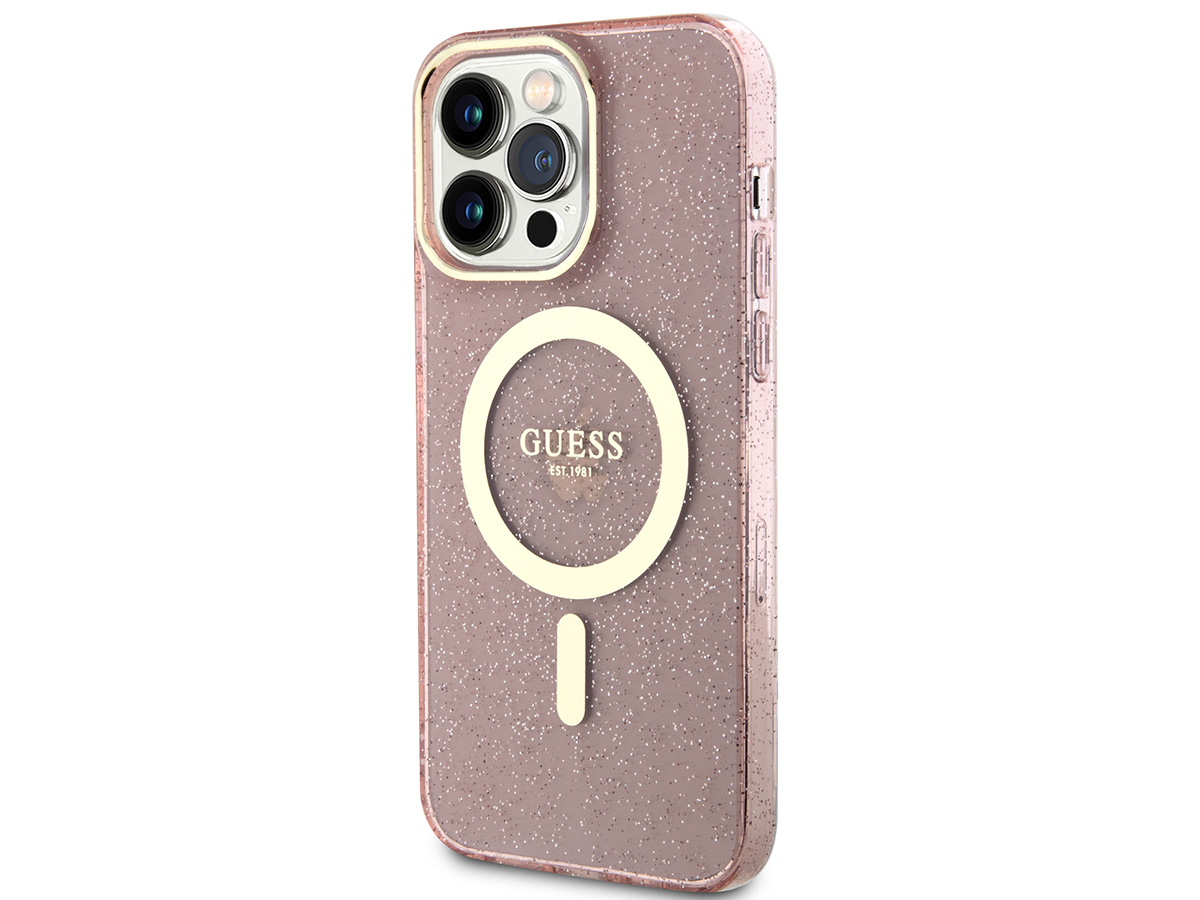 Guess Glitter MagSafe TPU Case Roze - iPhone 14 Pro Max hoesje