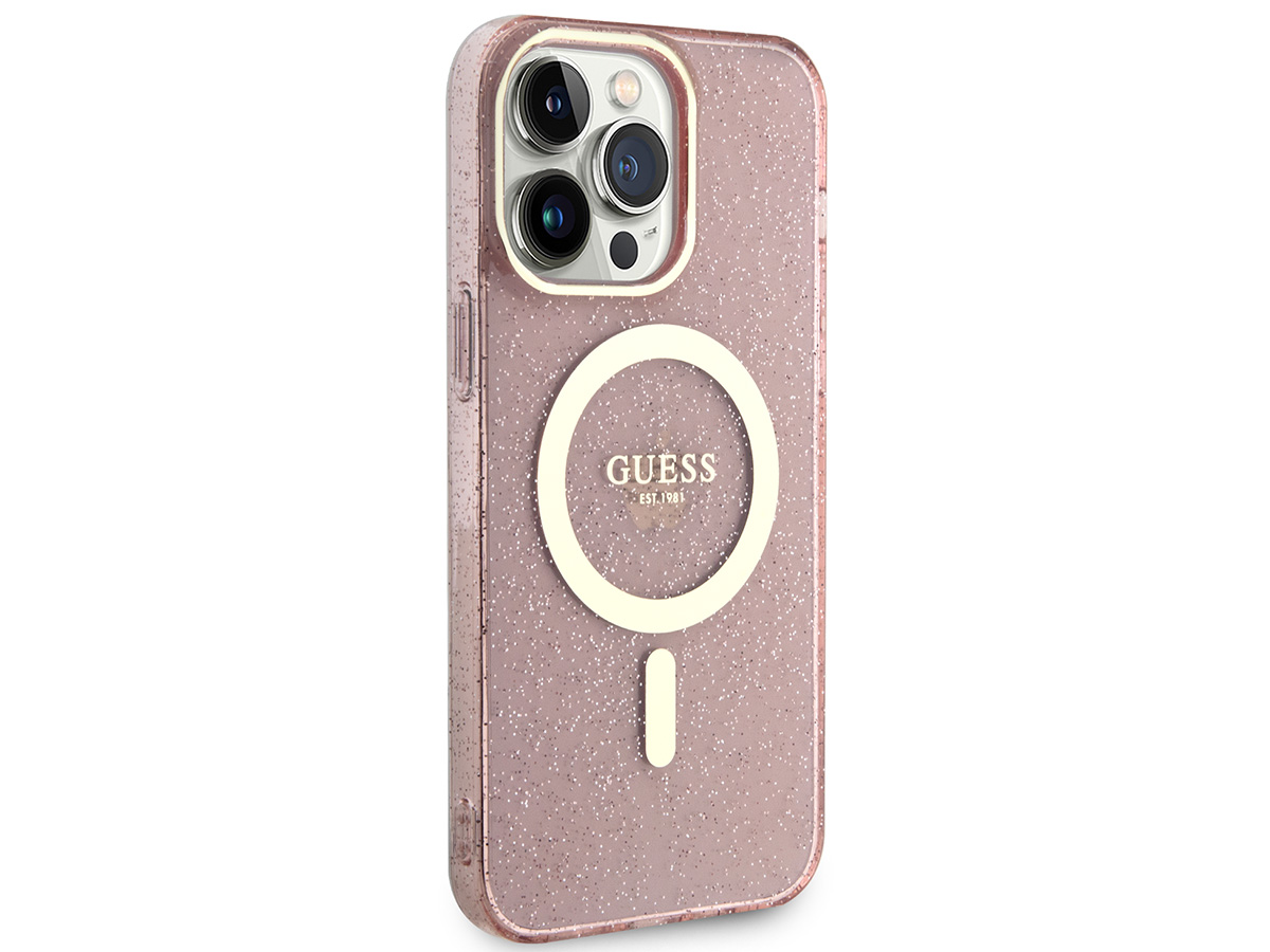 Guess Glitter MagSafe TPU Case Roze - iPhone 14 Pro Max hoesje