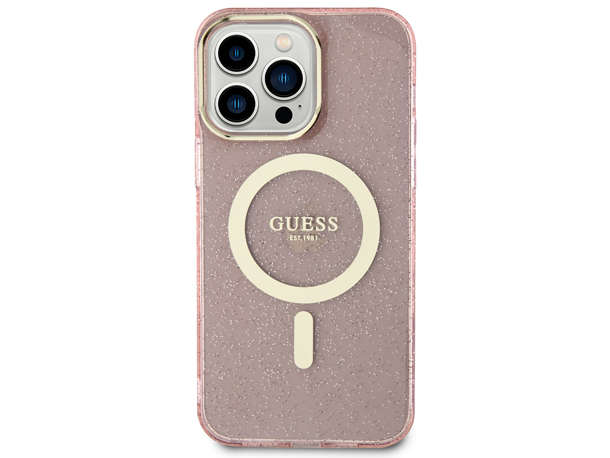 Guess Glitter MagSafe TPU Case Roze - iPhone 14 Pro Max hoesje