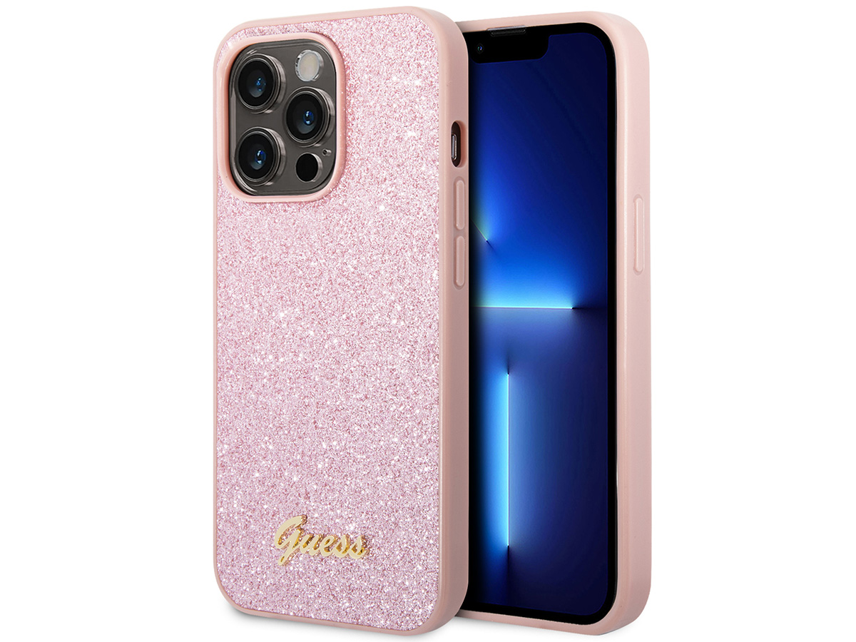 Guess Glitter TPU Case Roze - iPhone 14 Pro Max hoesje