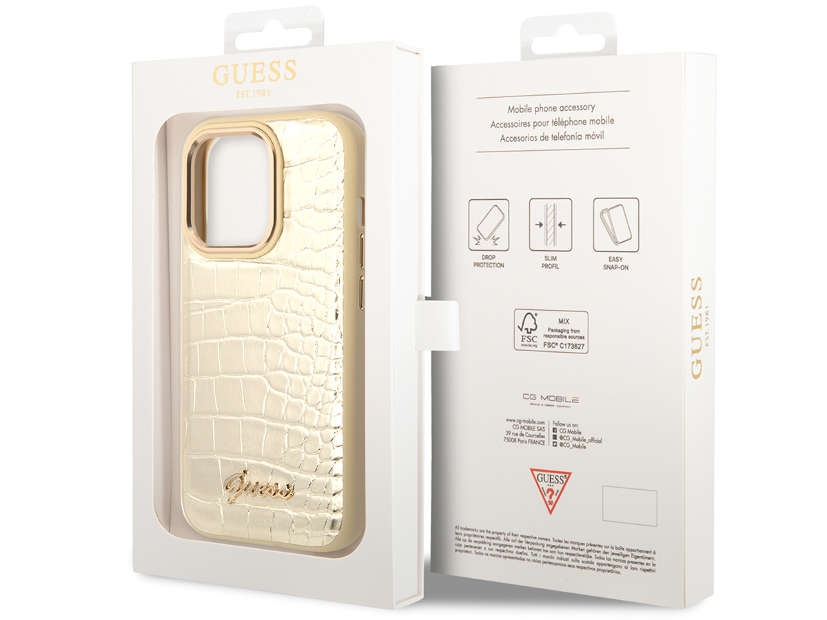 Guess Glossy Croco Case Goud - iPhone 14 Pro Max hoesje