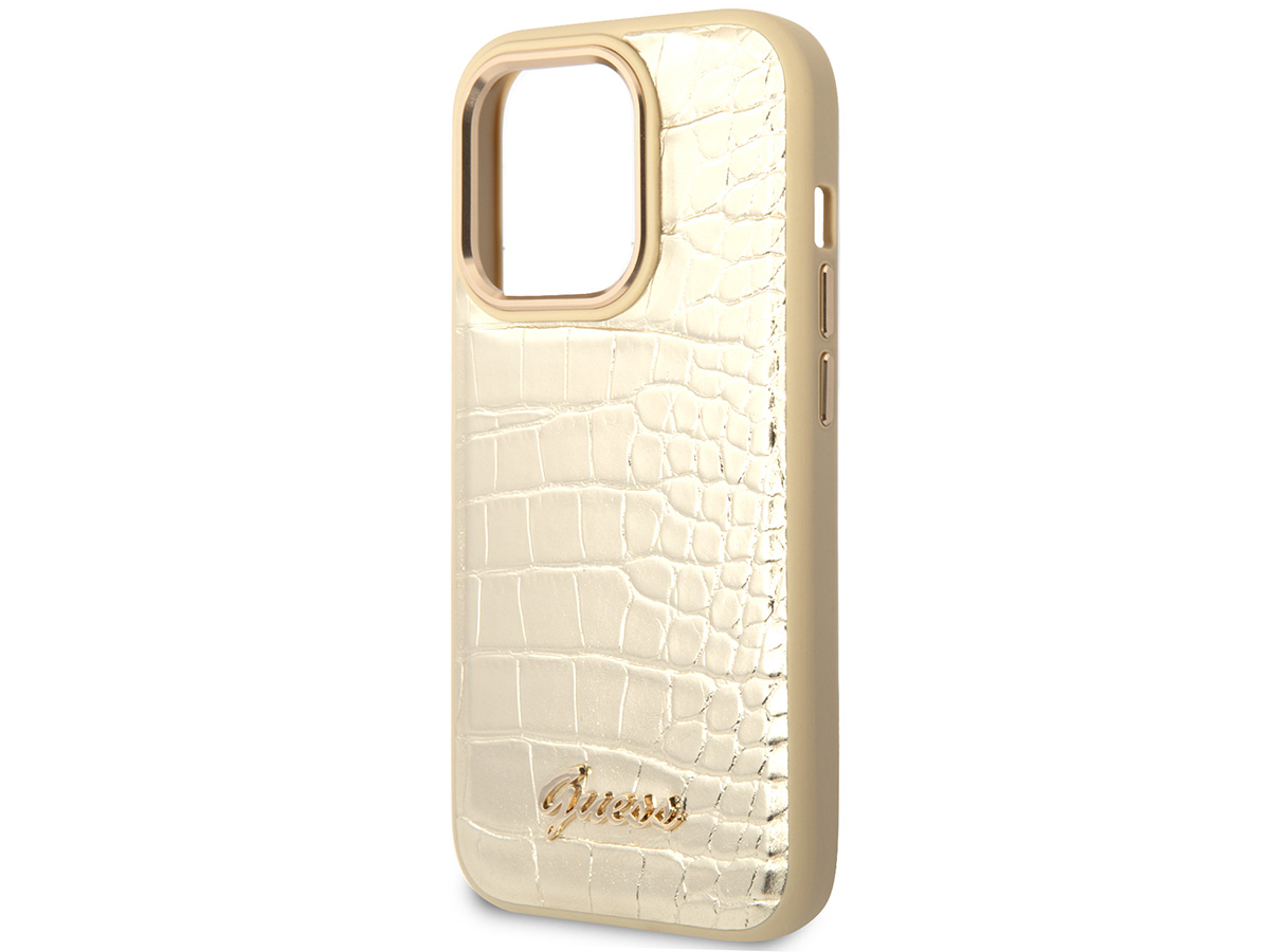 Guess Glossy Croco Case Goud - iPhone 14 Pro Max hoesje