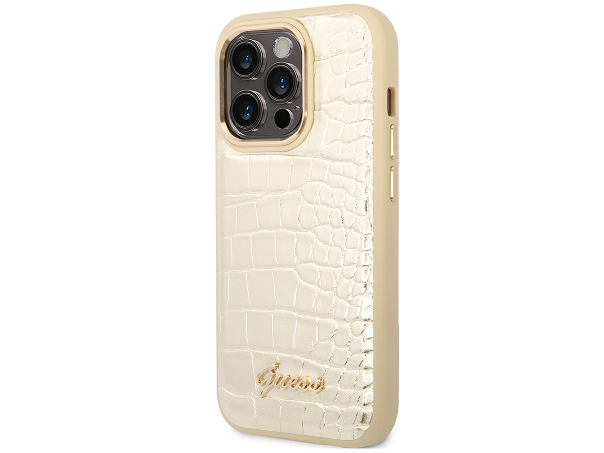 Guess Glossy Croco Case Goud - iPhone 14 Pro Max hoesje