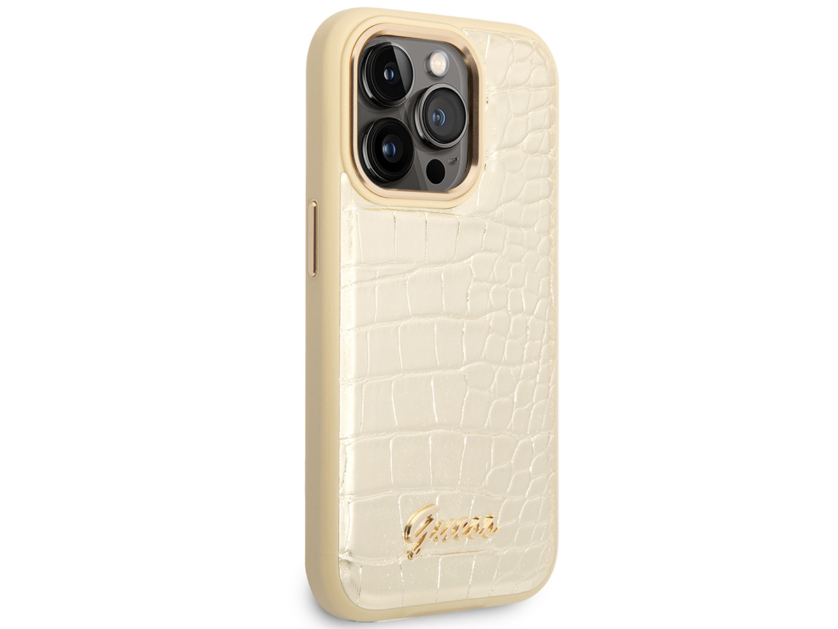 Guess Glossy Croco Case Goud - iPhone 14 Pro Max hoesje