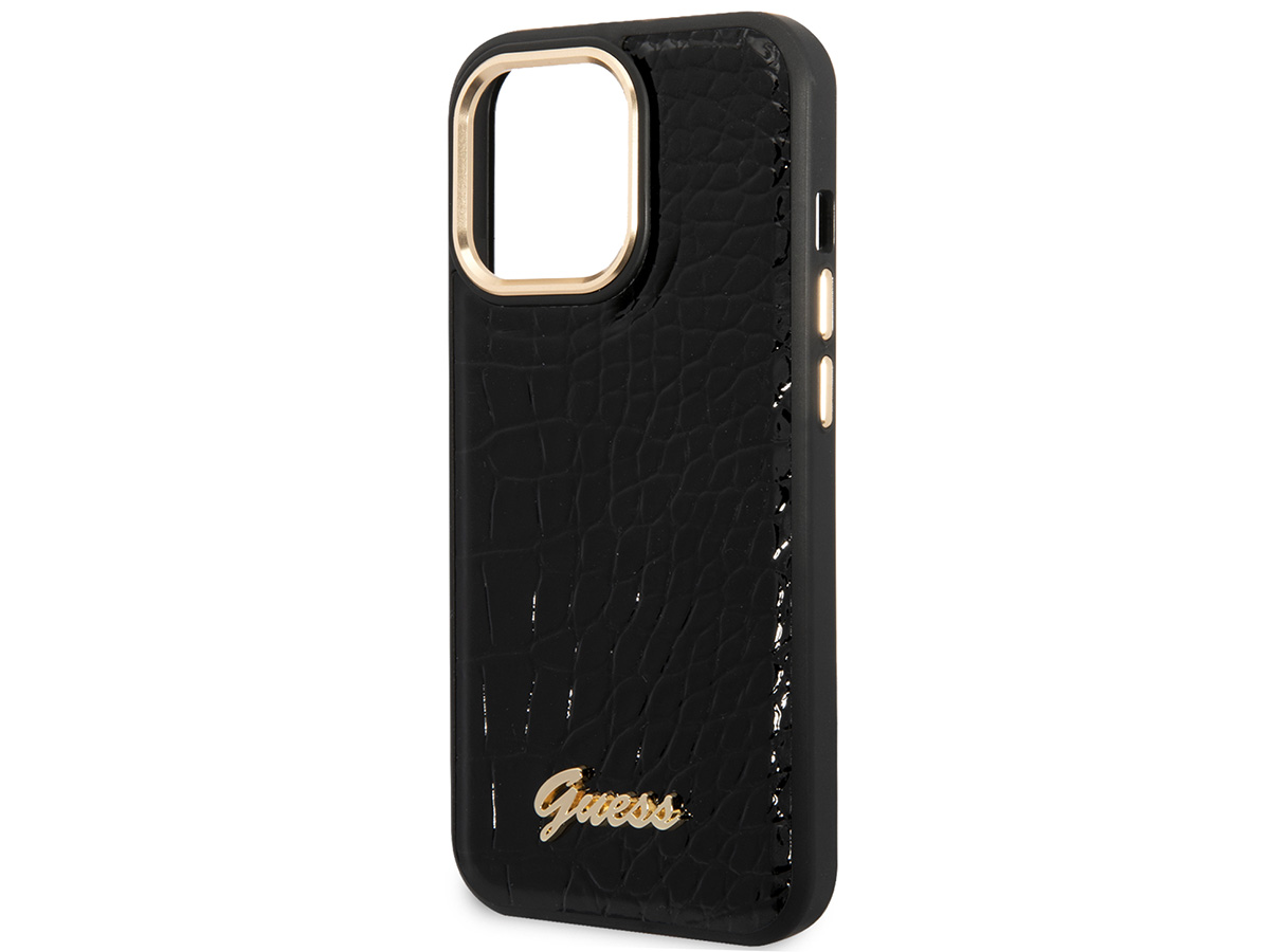 Guess Glossy Croco Case Zwart - iPhone 14 Pro Max hoesje