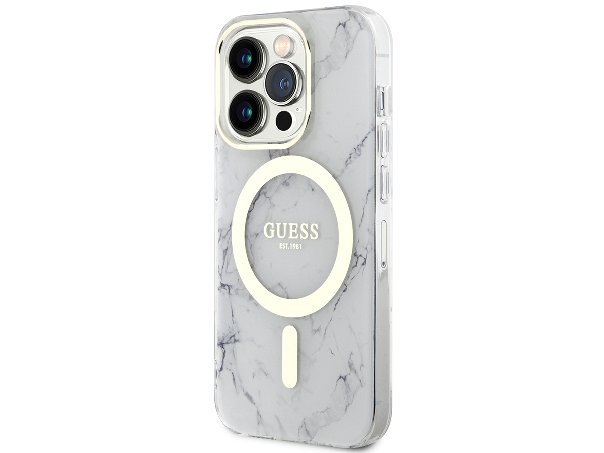 Guess Marble MagSafe TPU Case Wit - iPhone 14 Pro Max hoesje