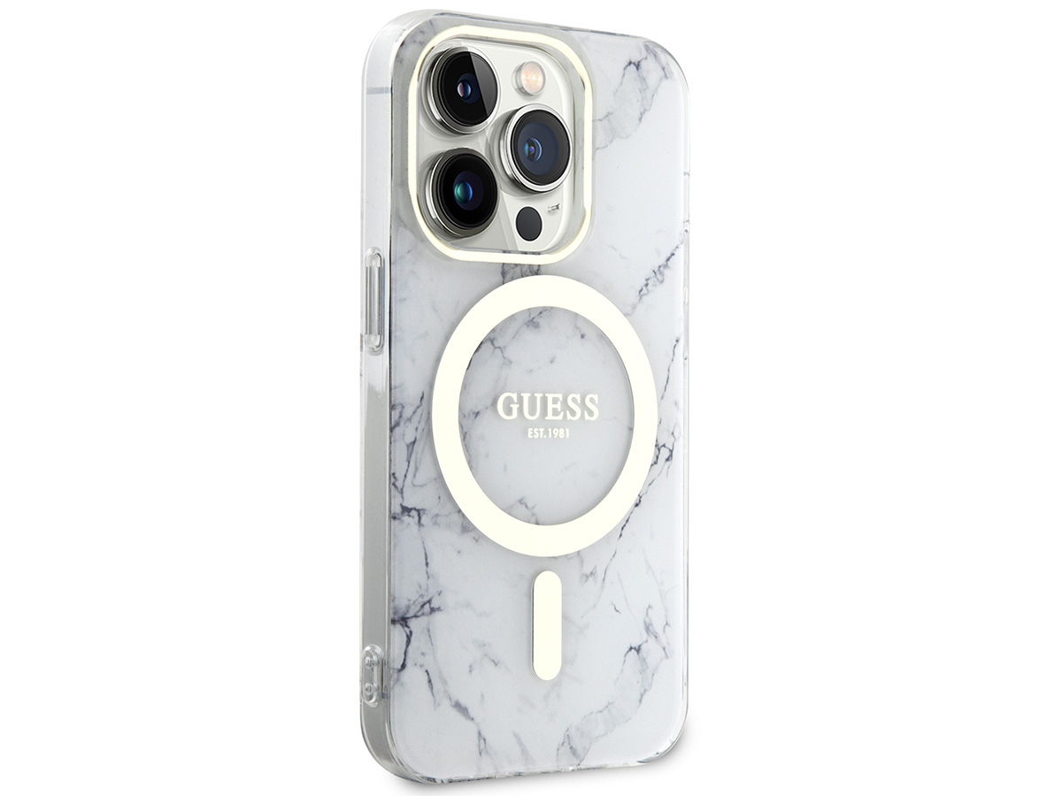 Guess Marble MagSafe TPU Case Wit - iPhone 14 Pro Max hoesje