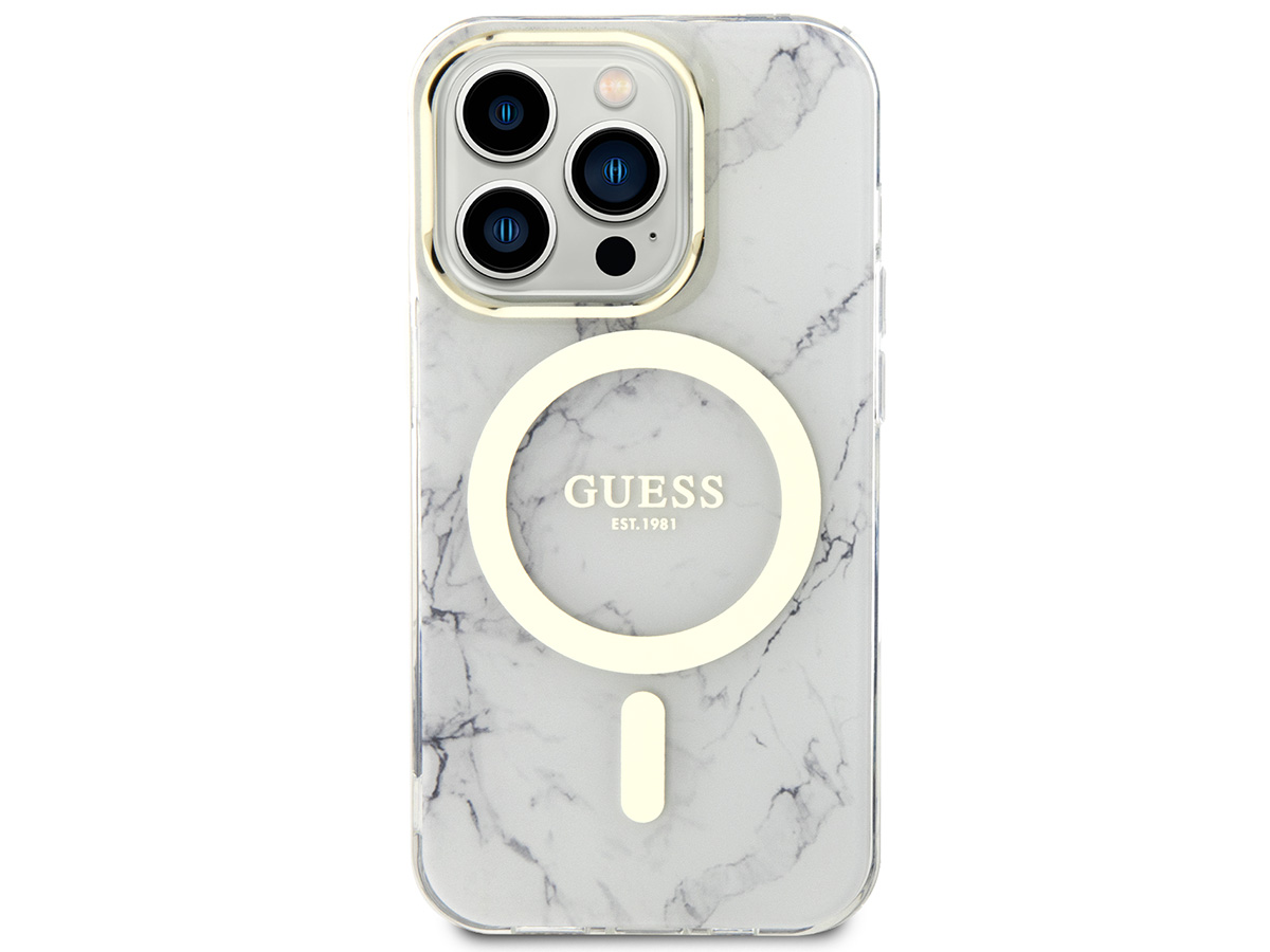 Guess Marble MagSafe TPU Case Wit - iPhone 14 Pro Max hoesje