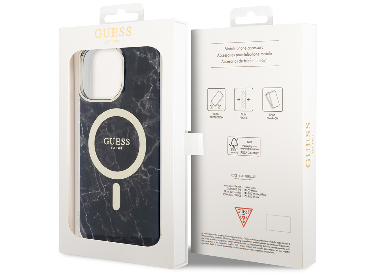 Guess Marble MagSafe TPU Case Zwart - iPhone 14 Pro Max hoesje