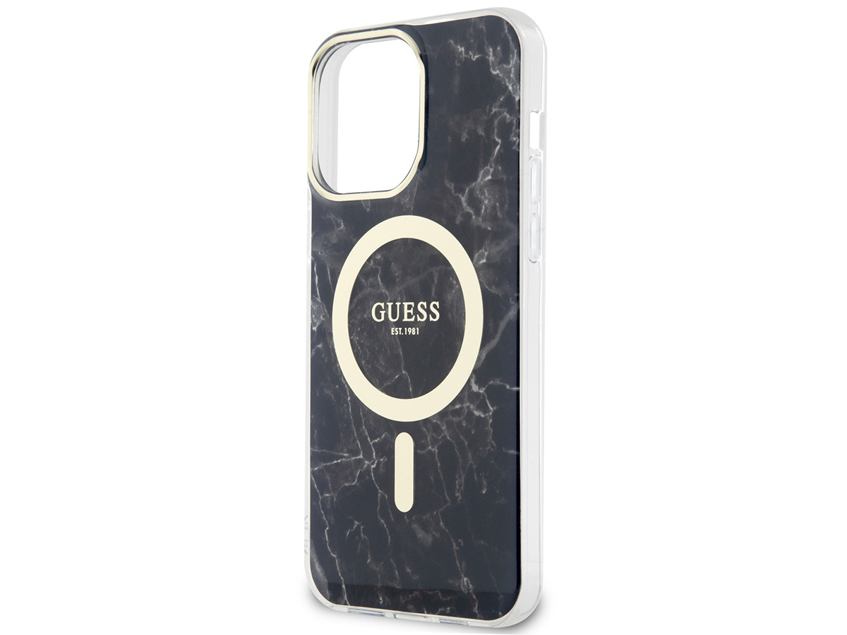 Guess Marble MagSafe TPU Case Zwart - iPhone 14 Pro Max hoesje